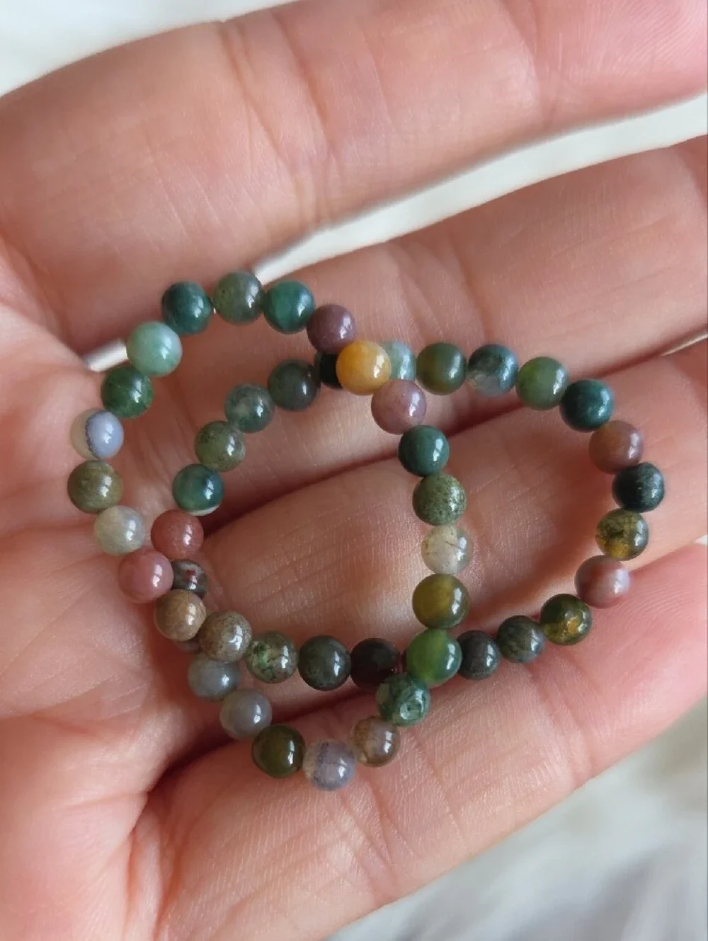 Indian Moss Agate Beaded Stretch Bracelet - Picture 2 of 6